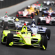 Simon Pagenaud leading the Indianapolis 500.